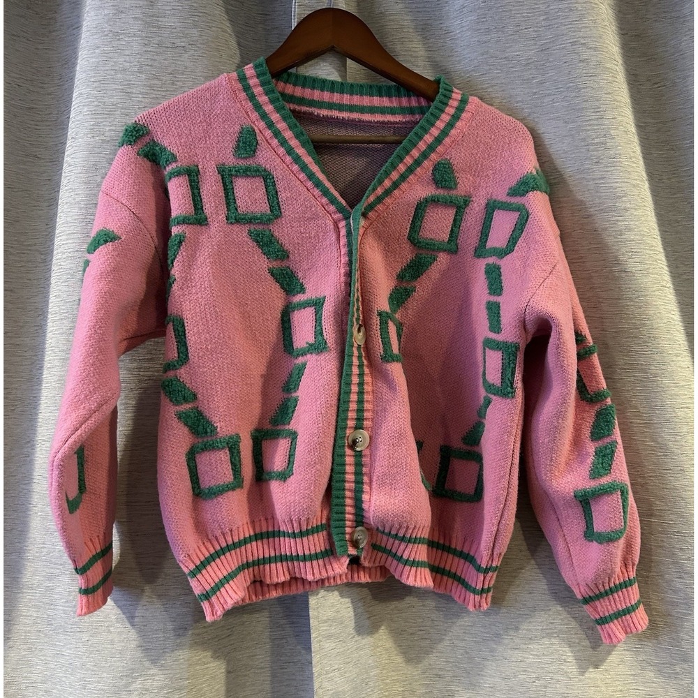 Unbranded Cardigan Large Pink & Green‎ AKA Sorority Sweater Vest